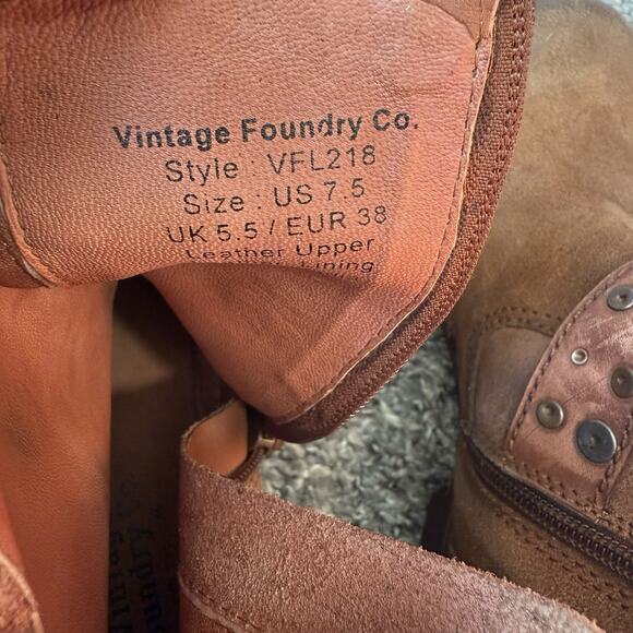 Vintage Foundry Co Miriam Boots Mid Top Studded Buckle Suede Brown 7.5 New READ - Picture 8 of 9